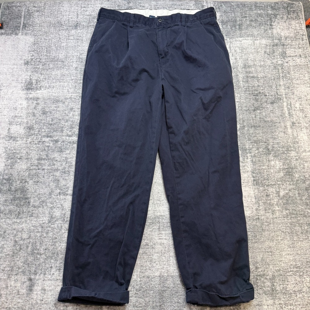 VTG Polo Ralph Lauren Pants Mens 38x30 Navy Blue Twill Cuffed Pleated Trouser